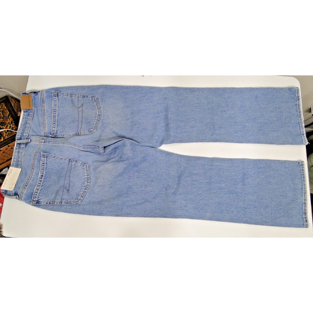 American Eagle 90s Bootcut Distress Jeans Women 6/28  Short‎ Blue New Y2K Grunge - Picture 6 of 8